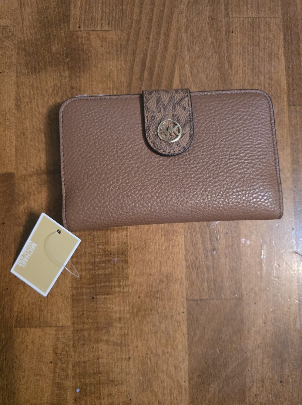 Michael Kors Brown Pebbled Leather Continental Wallet with Signature Trim